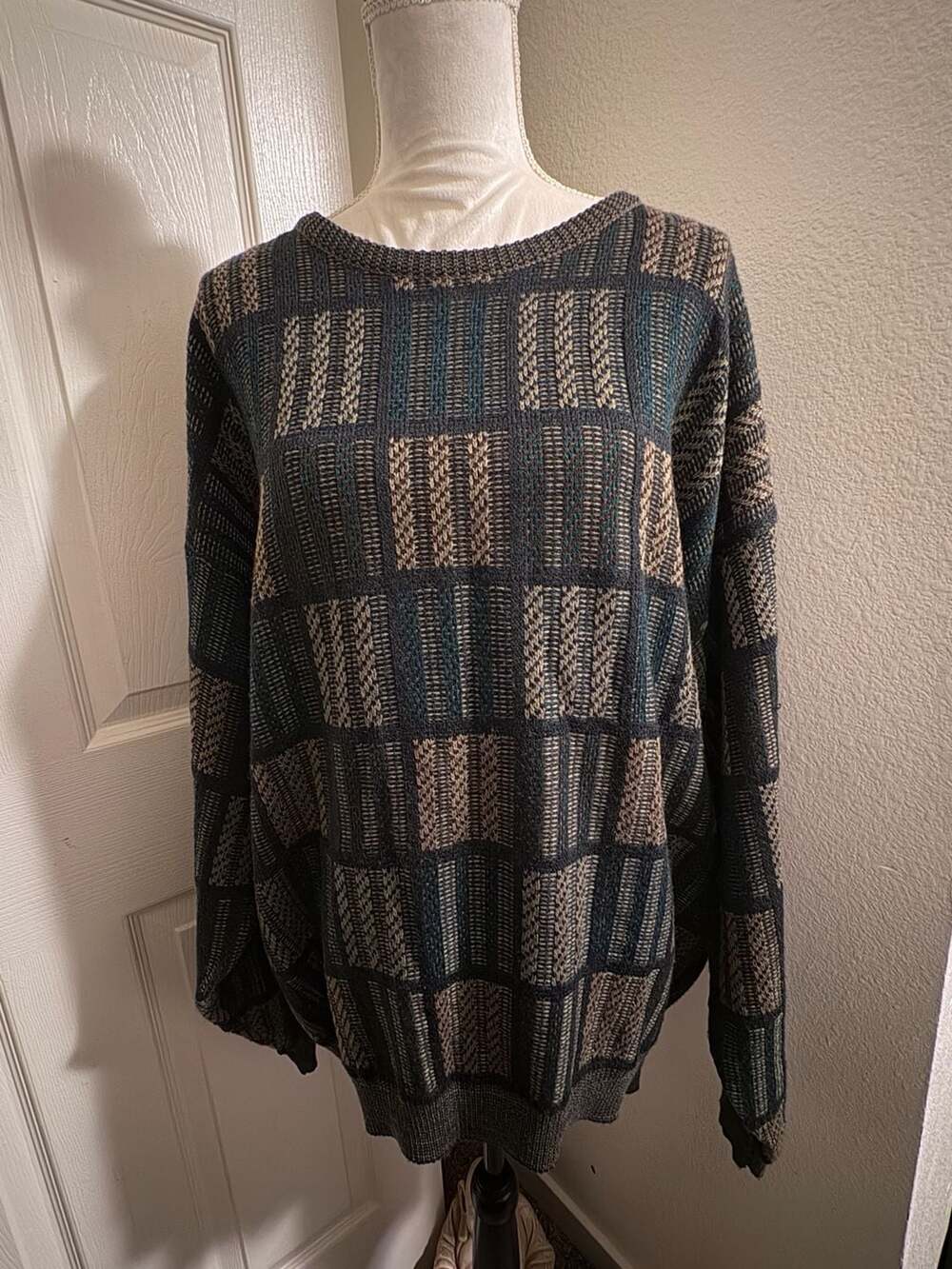 Cape Allegro Grandpa core Vintage 90s Geometric Checkerboard Sweater XXL